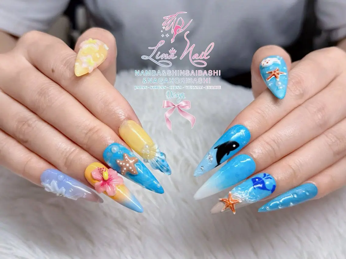 セミロング ハンドネイル Linanail Nambaのマツエク・マツパデザイン