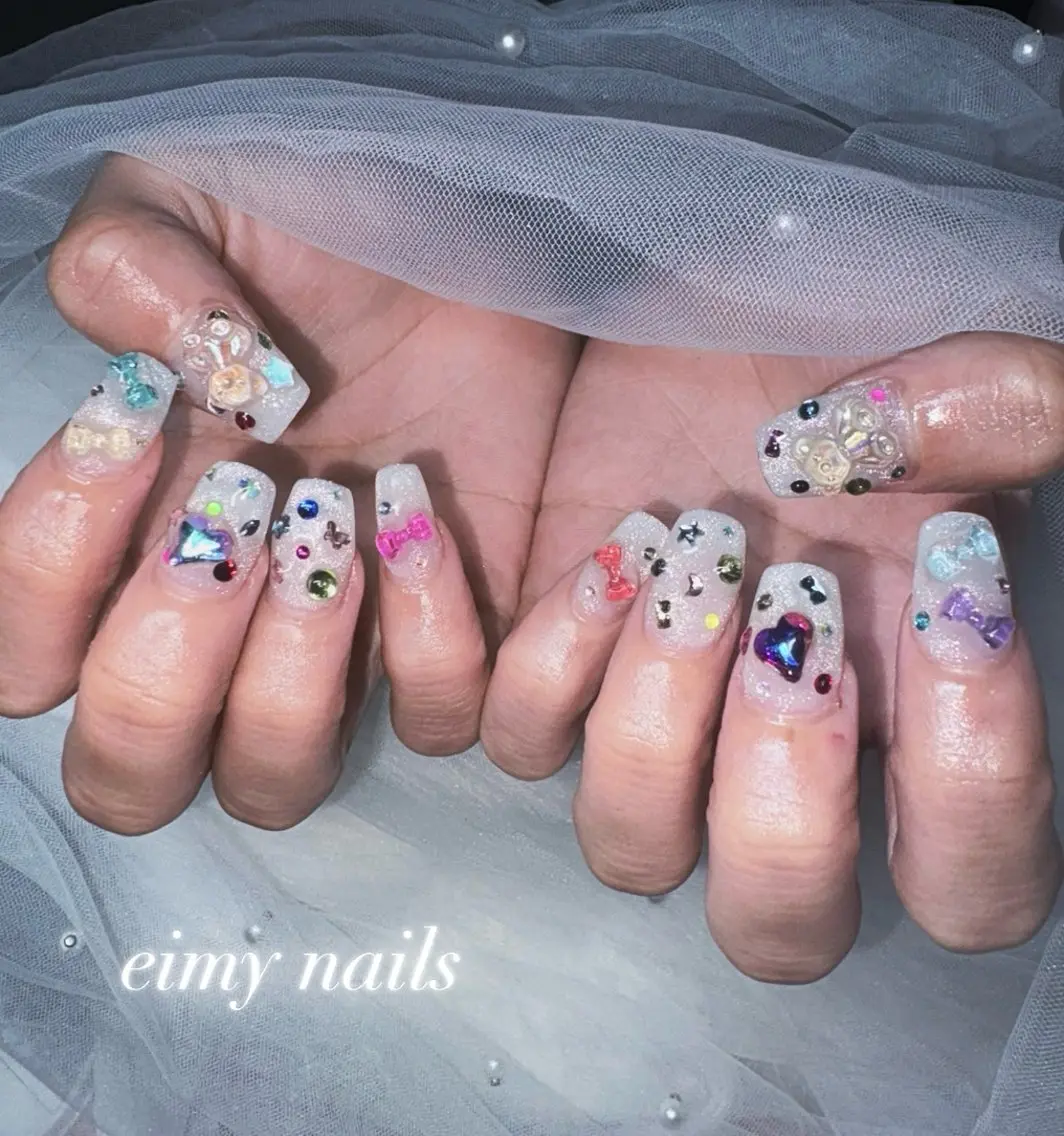 ネイル アートネイル ハート キラキラネイル マグネットネイル リボン ハンドネイル eimy nails♡のネイルデザイン