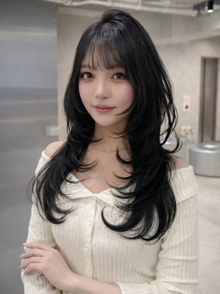 ロング カラー ヘアアレンジ カット ヘアカラー トリートメント ヘッドスパ ヘアセット 韓国レイヤーカット /韓国トレンドカラーのヘアスタイル