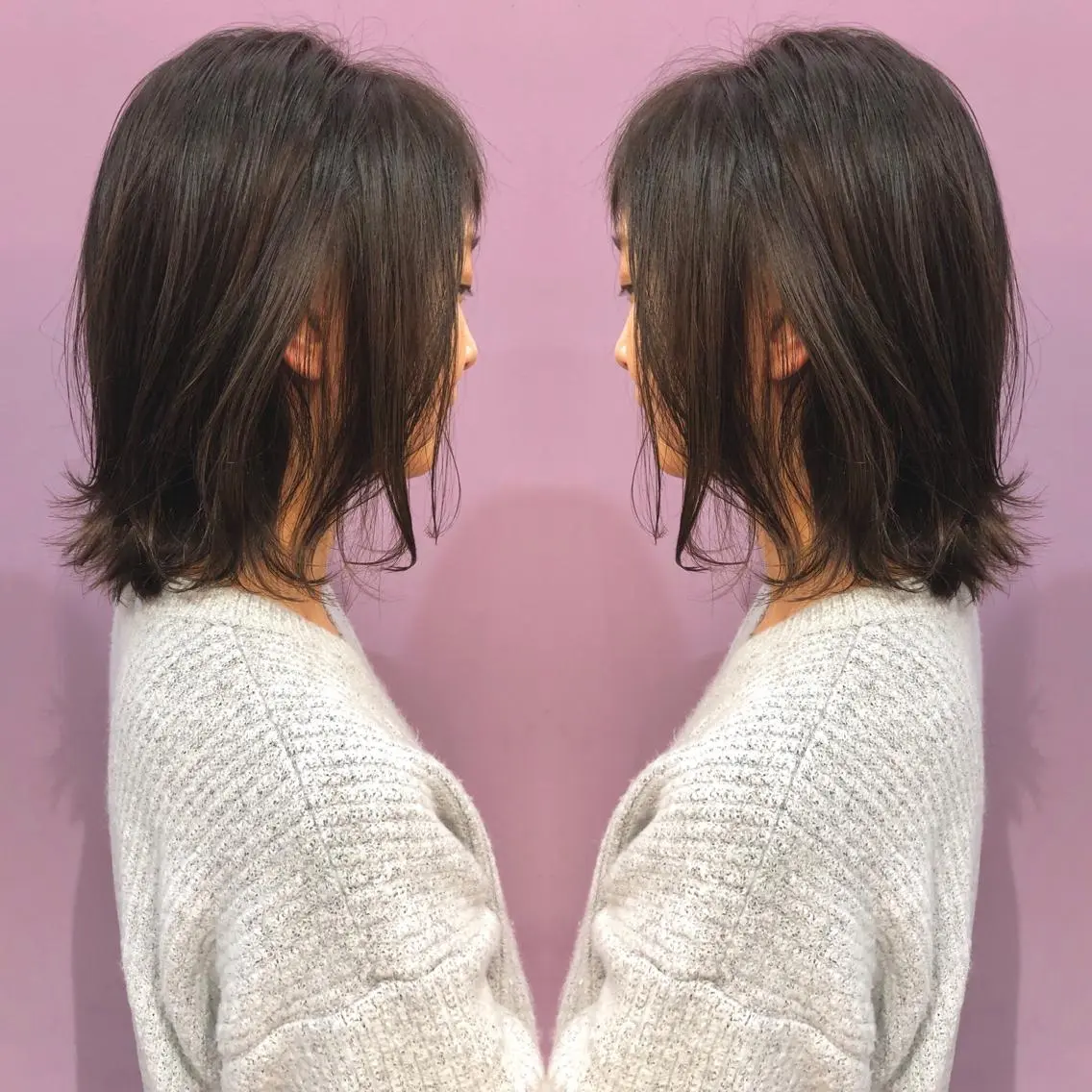 ミディアム カラー パーマ ブリーチ ブルーカラー ブリーチなしカラー バイオレットカラー 細川 亮のヘアスタイル