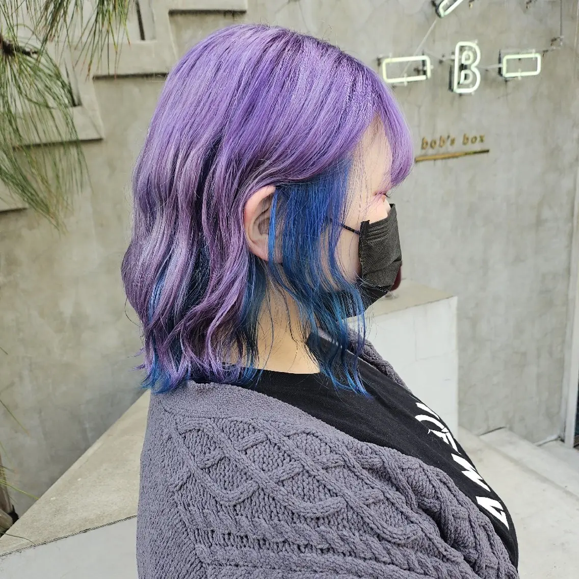 セミロング カラー ブルーカラー デザインカラー インナーカラー パープルカラー ヘアカラー あべかりん/原宿 /マツパ/ハイトーンのヘアスタイル