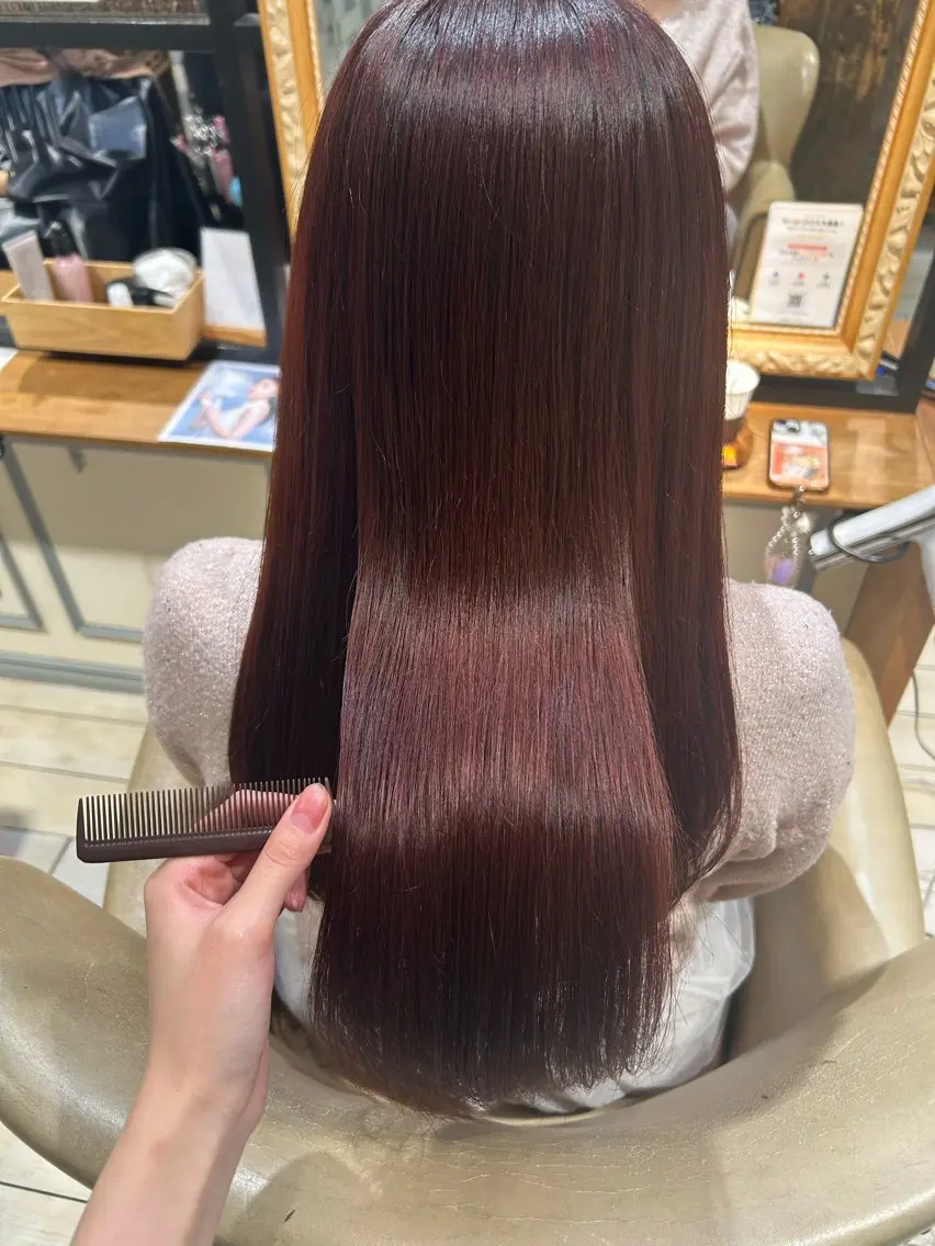 ロング カラー ブリーチ ボルドーカラー ブリーチなしカラー カット ヘアカラー たけだゆうほ♪ ブリーチ/インナーのヘアスタイル