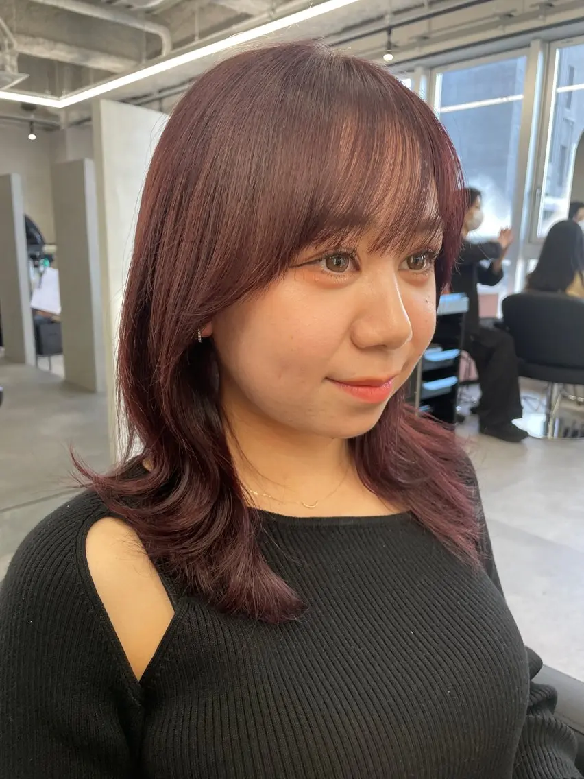 ミディアム カラー ラベンダーカラー ピンクカラー ピンクラベンダー 吉留愛加/ 似合わせカットのヘアスタイル
