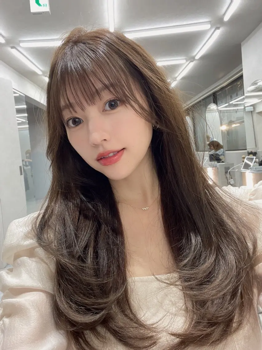 セミロング カラー くびれヘア 韓国風ヘア レイヤーカット 小顔カット ワンホンヘア ヘアカラー トリートメント 博多ベージュ 🐻松井傑のヘアスタイル