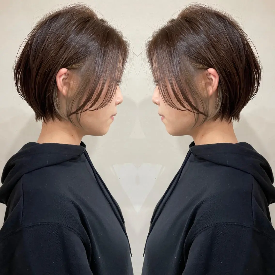 ショート カラー ショートボブ ハンサムショート 丸みショート デザインカラー ハイライトカラー ヘアカラー 京都大人女性ショート 徒歩1分/秋山のヘアスタイル