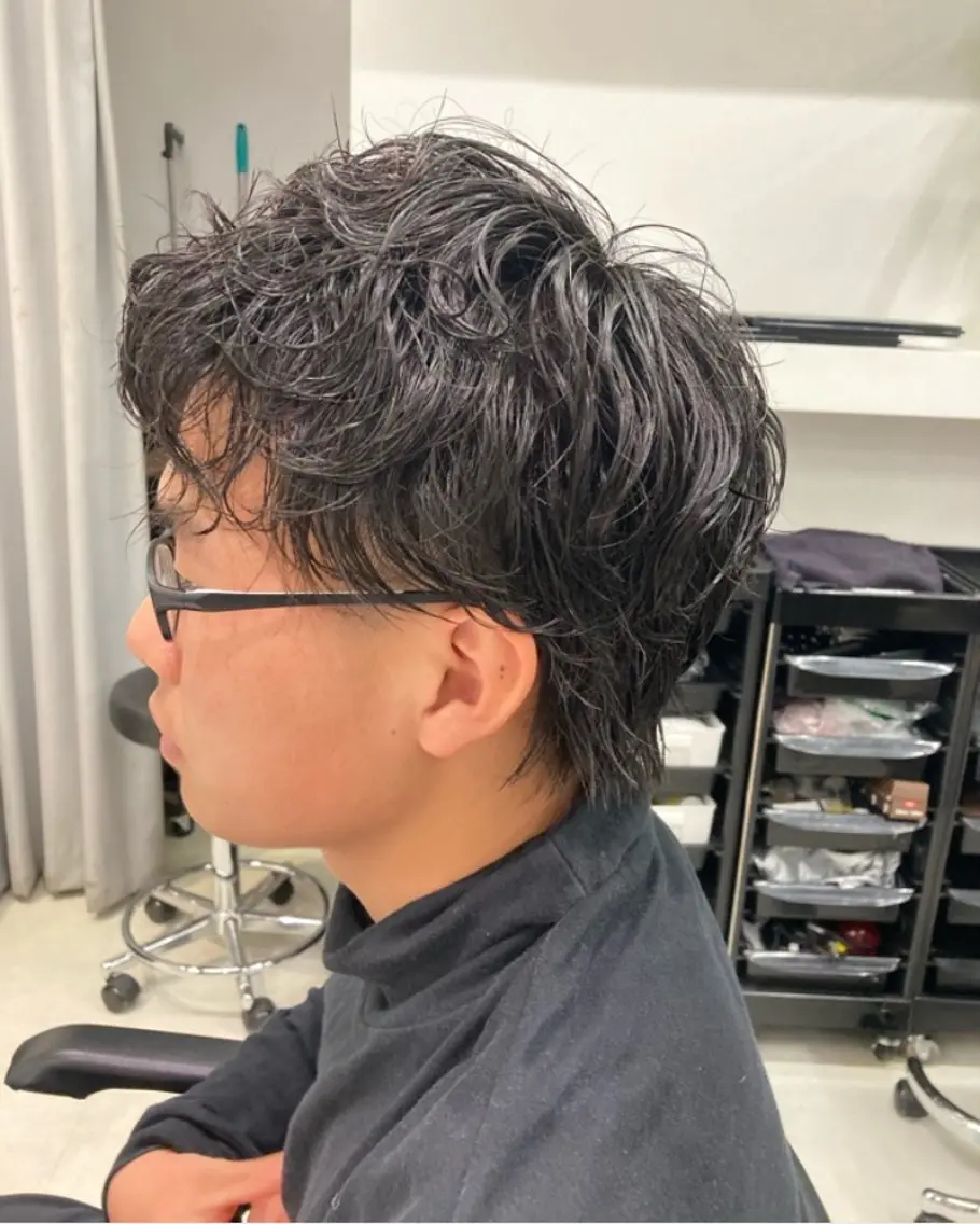 ショート パーマ メンズ カット ヘアカラー パーマ メンズ特化パーマ/ ハイライト/比嘉のヘアスタイル