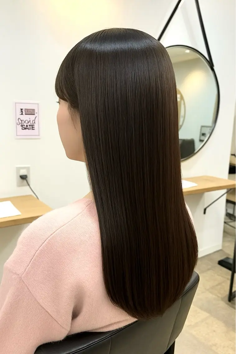 ロング カラー パーマ カット ヘアカラー トリートメント 中津No.1髪質改善 店長✨透ける暗髪のヘアスタイル