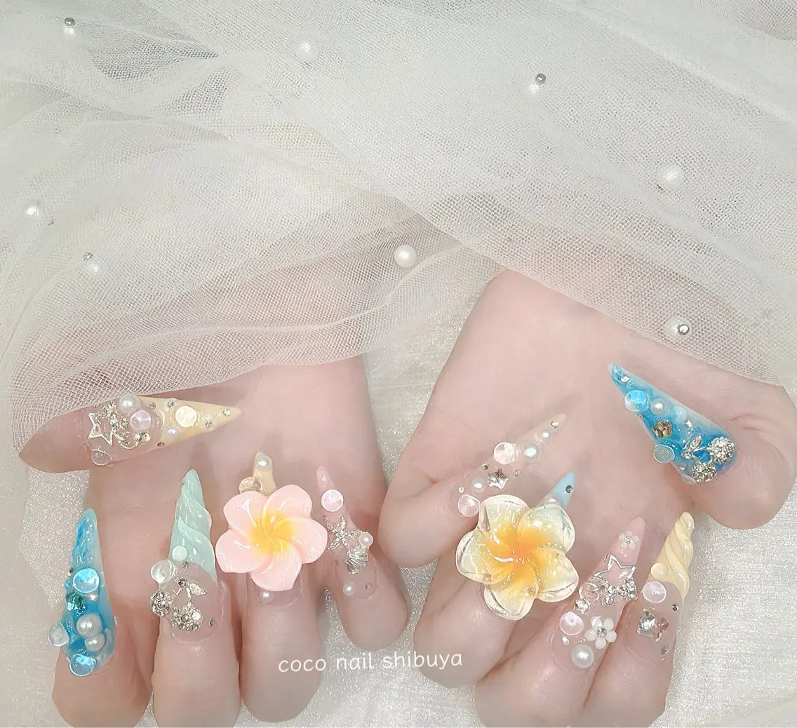 ネイル 長さ出し 韓国ネイル ロングネイル 持ち込み スーパーロングネイル ハンドネイル CoCo Nail 長さ出し専門店のネイルデザイン