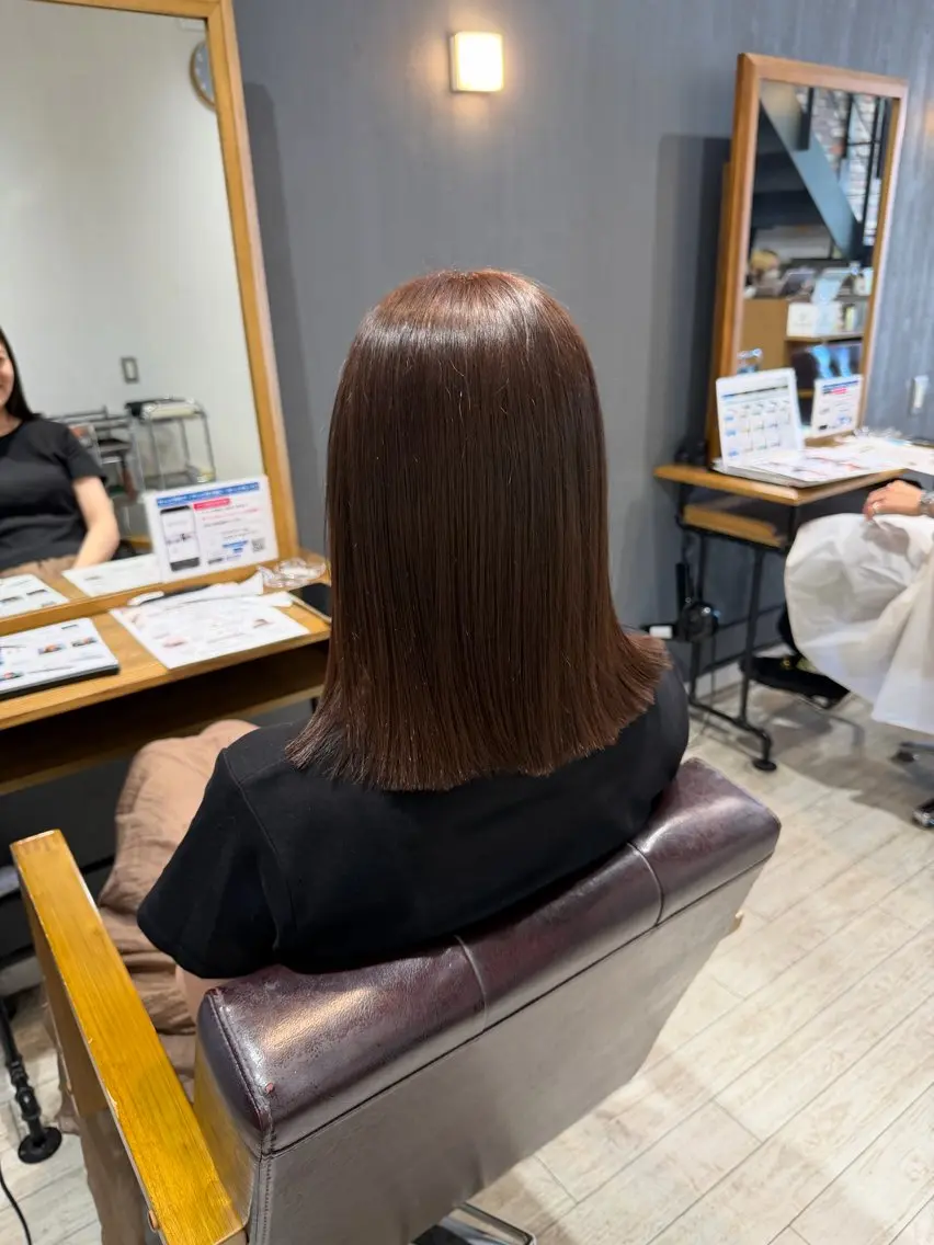 ミディアム カット ヘアカラー トリートメント ayumi / 郡山/暖色カラーのヘアスタイル