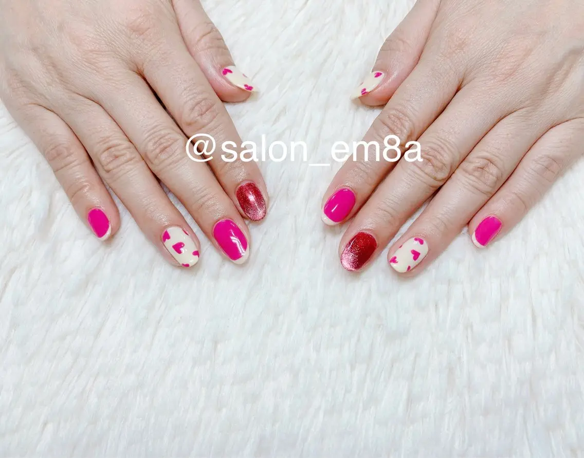 ネイル ジェルネイル ハート マグネットネイル ハンドネイル salon EM&A emiのネイルデザイン