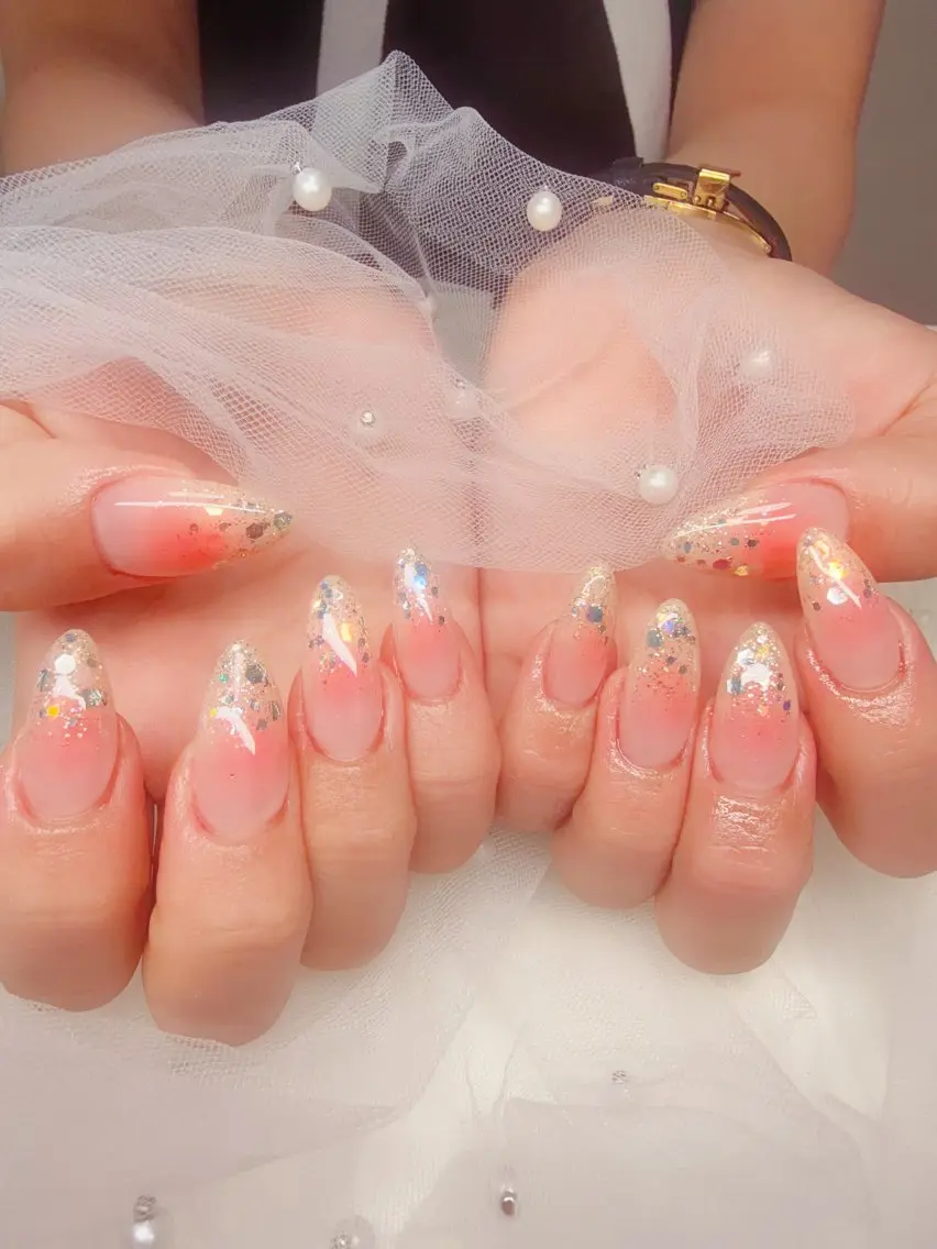 ネイル オーロラネイル チークネイル 成人式 長さ出し ジェルネイル ハンドネイル YUYI.nail salonのネイルデザイン