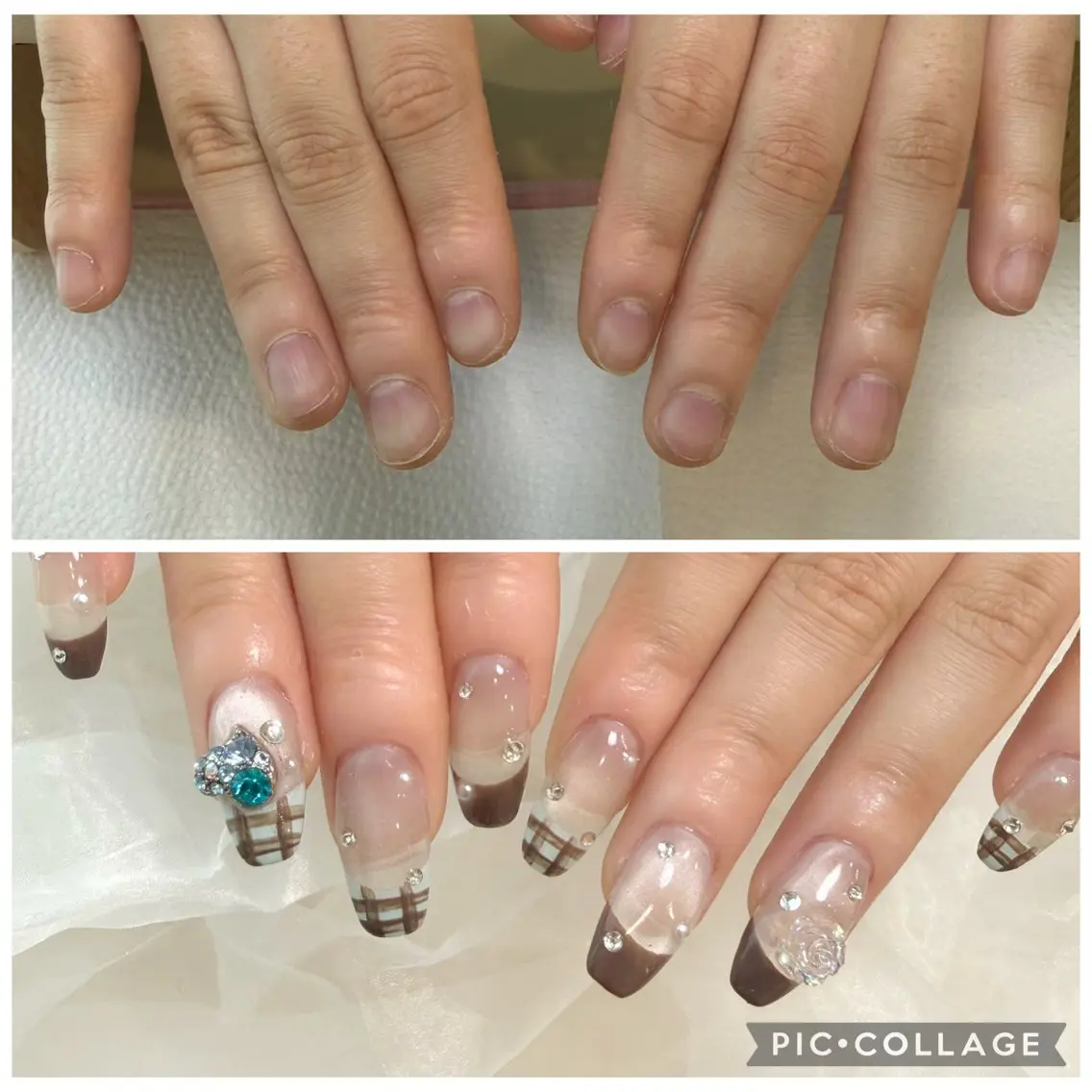ネイル ブラウン 長さ出し 水色 スカルプネイル ネイルチップ ハンドネイル ネイルアトリエ 【Order.】のネイルデザイン
