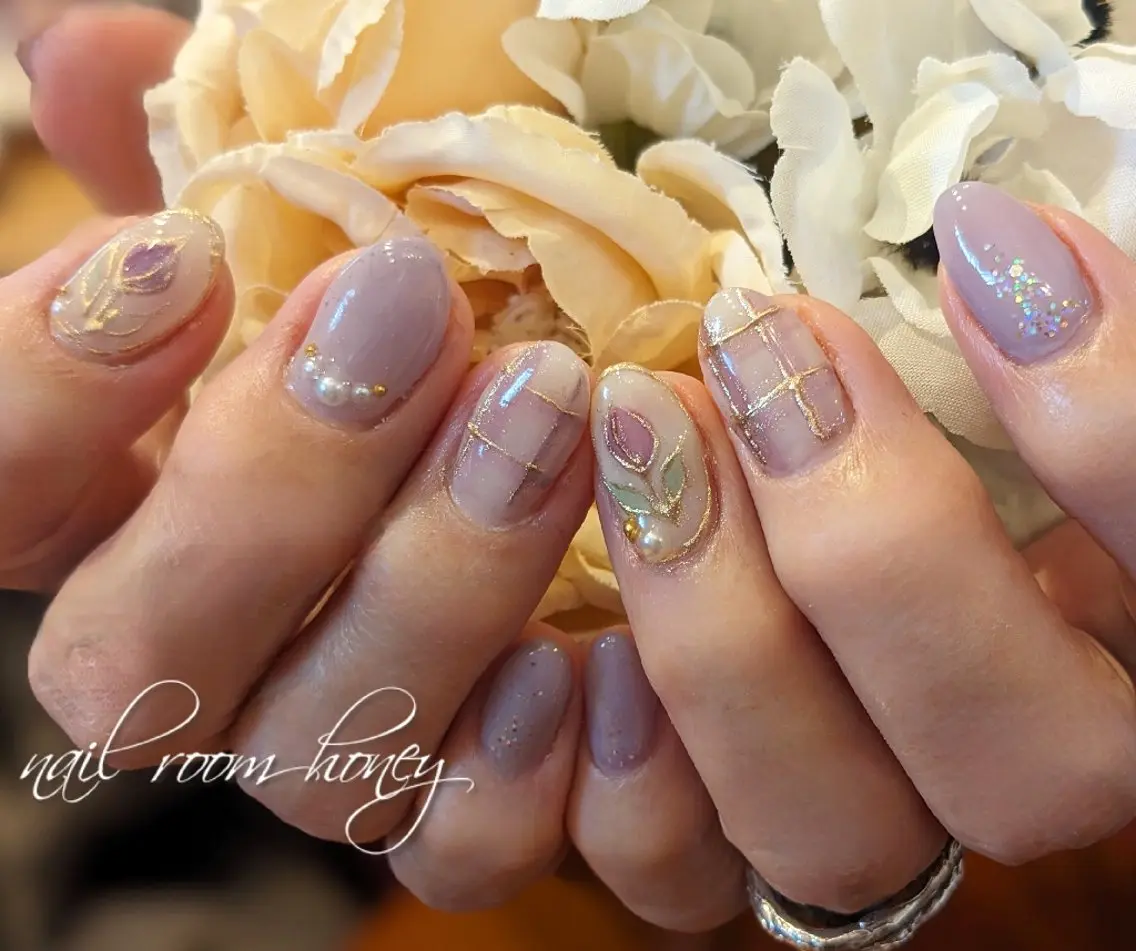ネイル アートネイル ミラーネイル 春ネイル nail room  honeyのネイルデザイン
