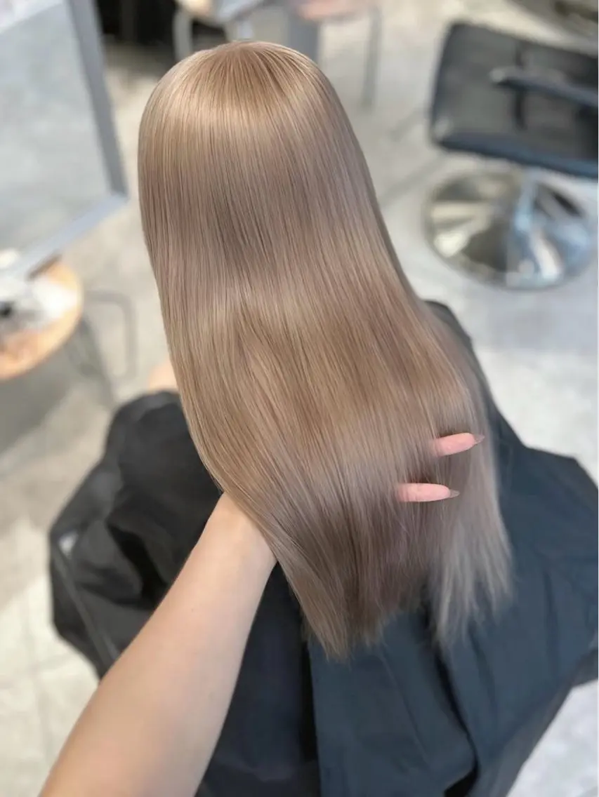 ロング カラー ベージュカラー ブリーチ ダブルカラー ミルクティーベージュ ブリーチなしカラー ヘアカラー aina/ピンク/ ミルクティー/梅田のヘアスタイル