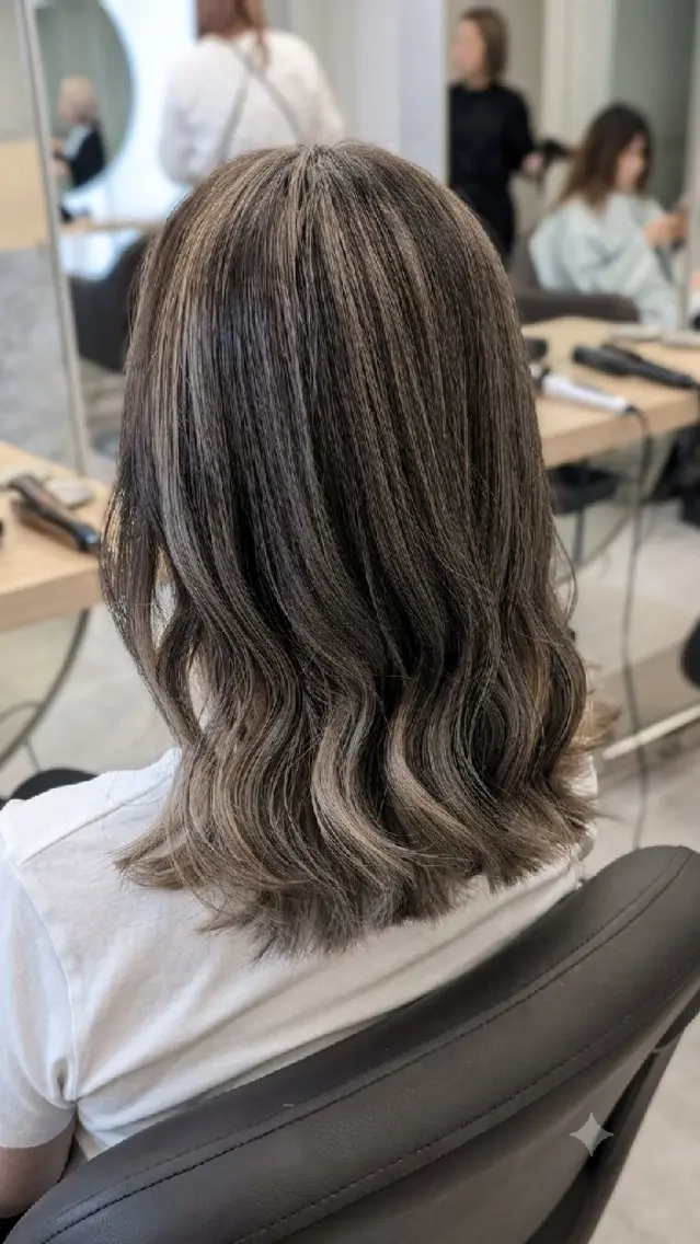 ミディアム カラー バレイヤージュ ベージュカラー ブリーチ ミルクティーベージュ レイヤーカット ヘアカラー ブリーチなしWカラー 【艶感✨透明感】中澤のヘアスタイル