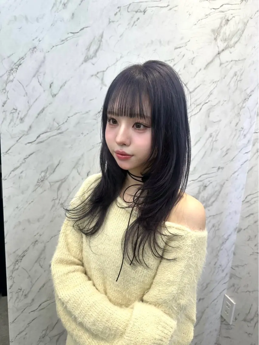 ロング カラー 黒髪 ブルーカラー ブルーブラック ヘアカラー 韓国ヘア🎀 /♡𝓝𝓸𝓪♡のヘアスタイル