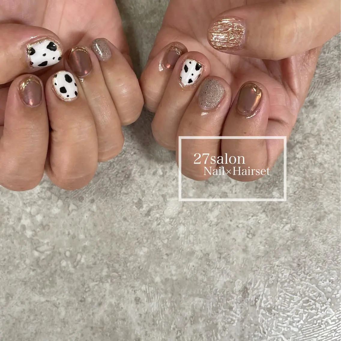 ネイル ブラウン ミラーネイル 27salon yuinaのネイルデザイン