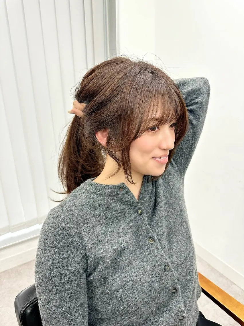 ロング カラー パーマ ヘアアレンジ メンズ キッズ カット ヘアカラー レイヤーカット/ 巻ける縮毛矯正のヘアスタイル