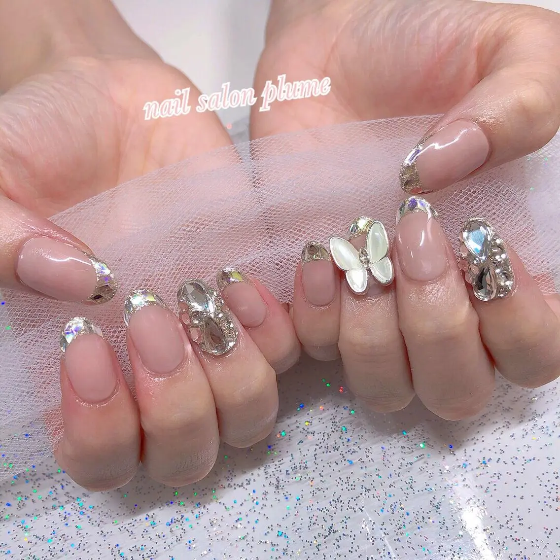 ネイル アートネイル クリアネイル フレンチネイル ガーリー ガラスフレンチ ハンドネイル plume nail ☆韓国ネイルのネイルデザイン