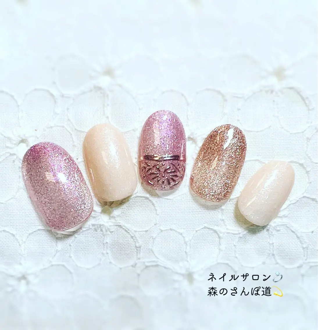 ネイル ハンドネイル ショートネイル 森のさんぽ道のネイルデザイン