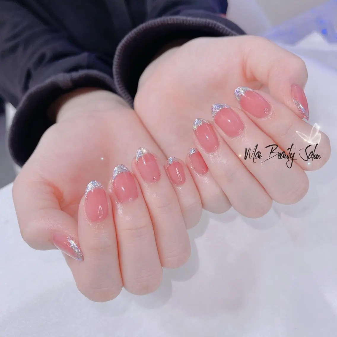 ネイル オーロラネイル 長さ出し フラッシュネイル フレンチネイル ジェルネイル MaiBeauty HaNaのネイルデザイン