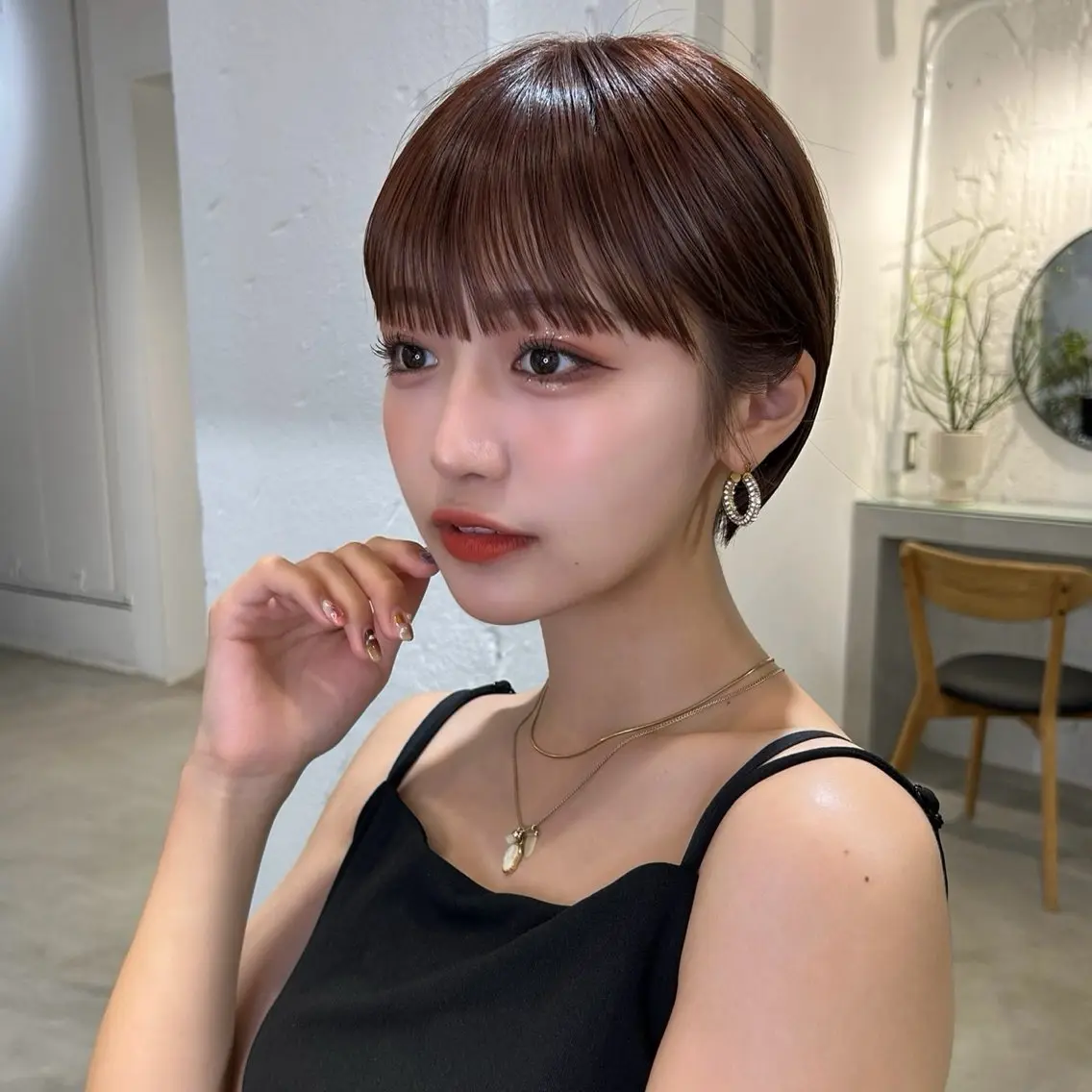 ミディアム カラー ブラウンカラー ❤️ショートカット ・顔周りカット❤️のヘアスタイル