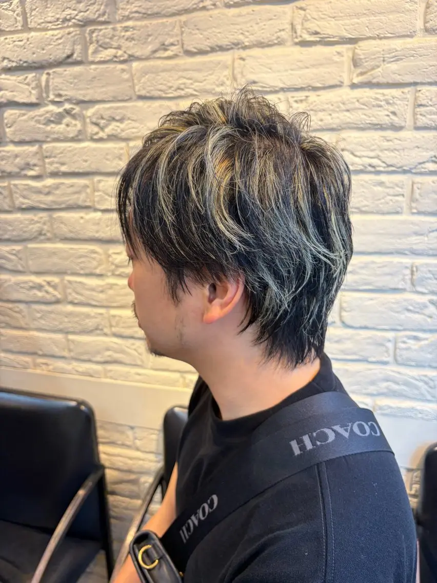 ショート カラー ブリーチ ハイライトカラー メッシュ ハイライト ショートヘア 【癒しのバーバー】 小野寺のヘアスタイル
