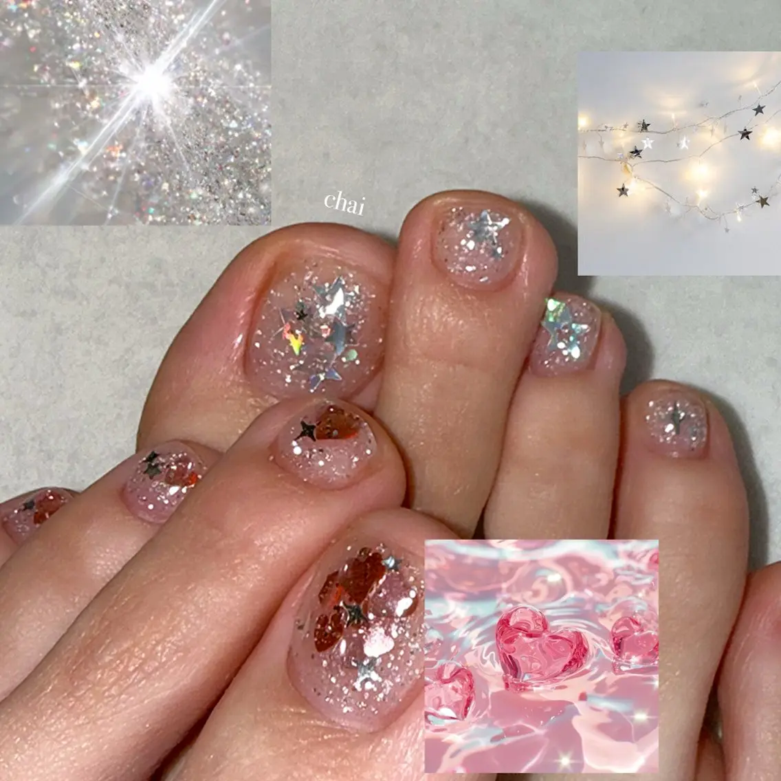 ネイル フットネイル ハート キラキラネイル ラメ(グリッター) フットネイル chai nail + eye📍鶴橋のネイルデザイン