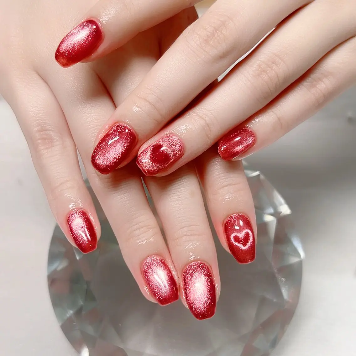 ネイル ハート 水色 マグネットネイル 夏ネイル ハンドネイル Cute Tips nailのネイルデザイン