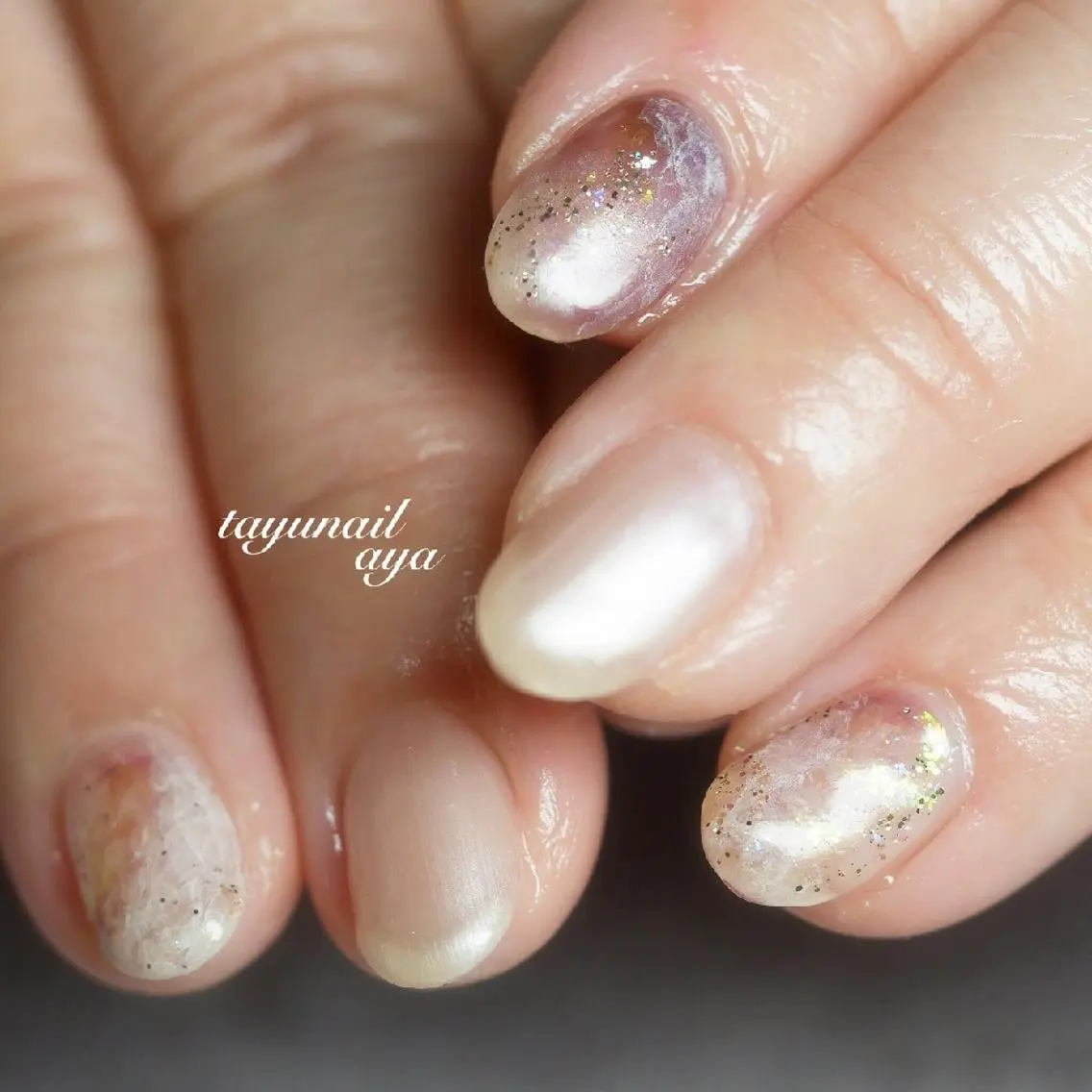 ネイル アートネイル ブルー ジェルネイル パラジェル 春ネイル ネイルサロン 【たゆnail】のネイルデザイン