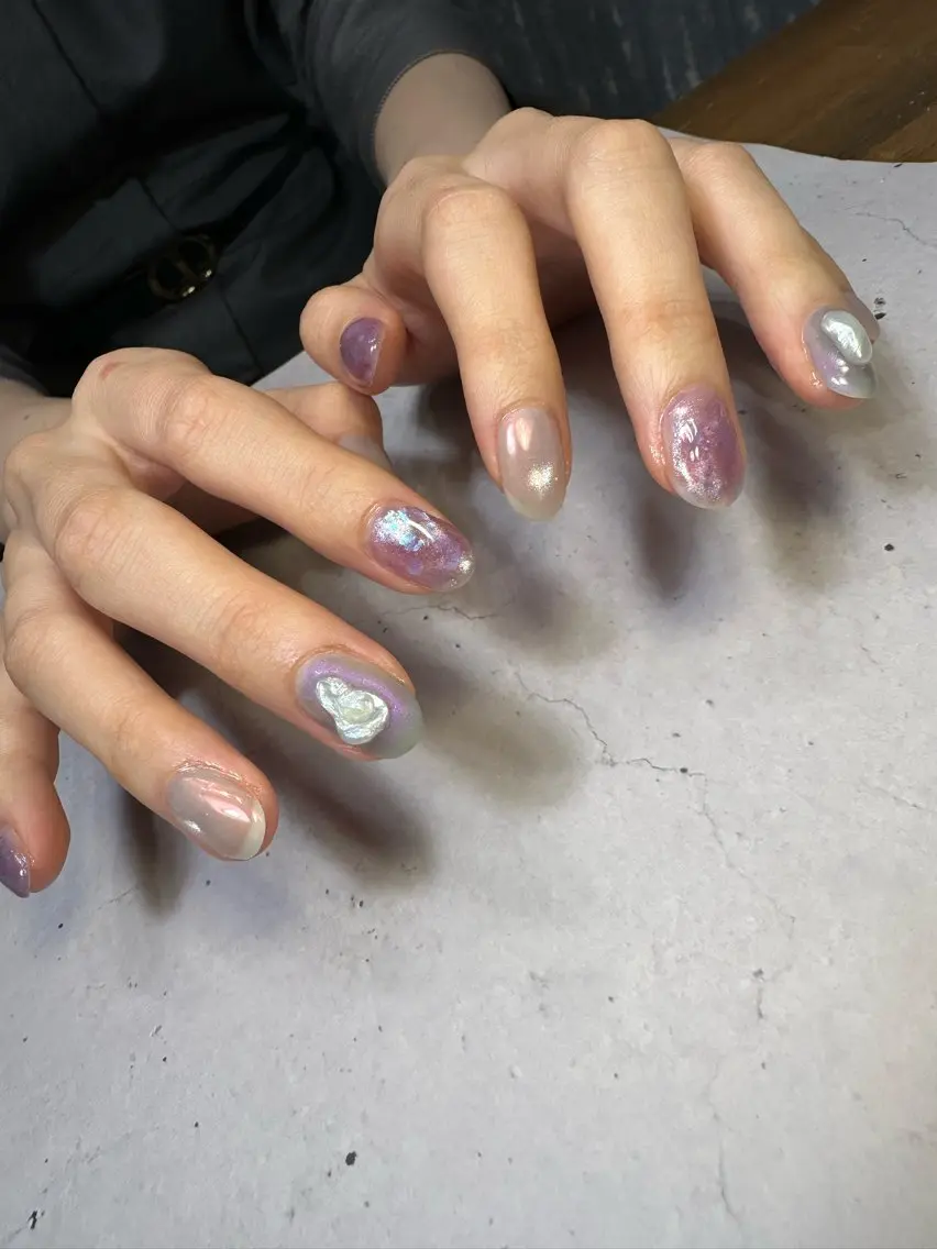 ネイル ブルー フットネイル マグネットネイル ミラーネイル ニュアンスネイル nailsalon Daphneのネイルデザイン