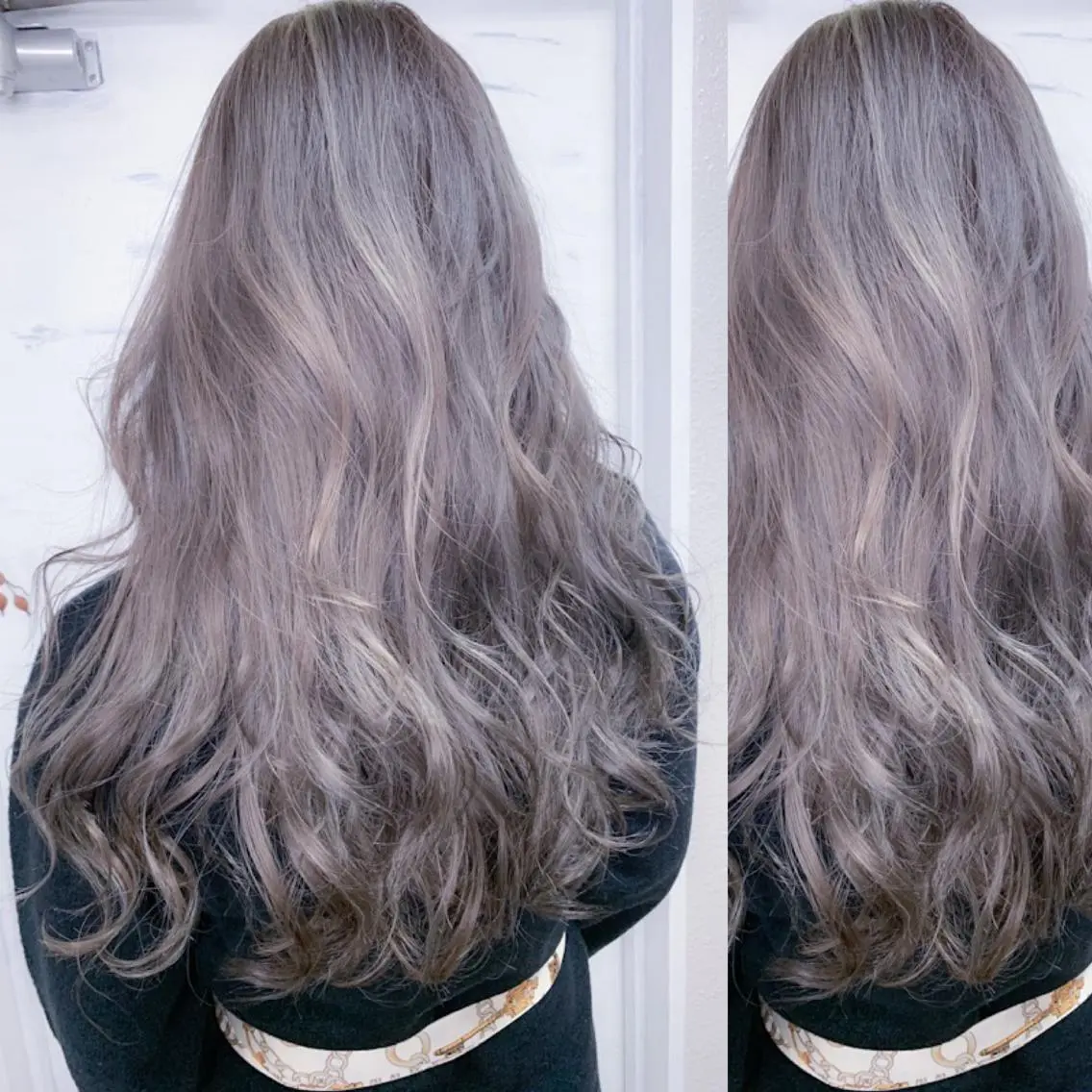 ロング カラー ブリーチ ブルーカラー グレージュ シルバー ヘアカラー BOX mico.のヘアスタイル