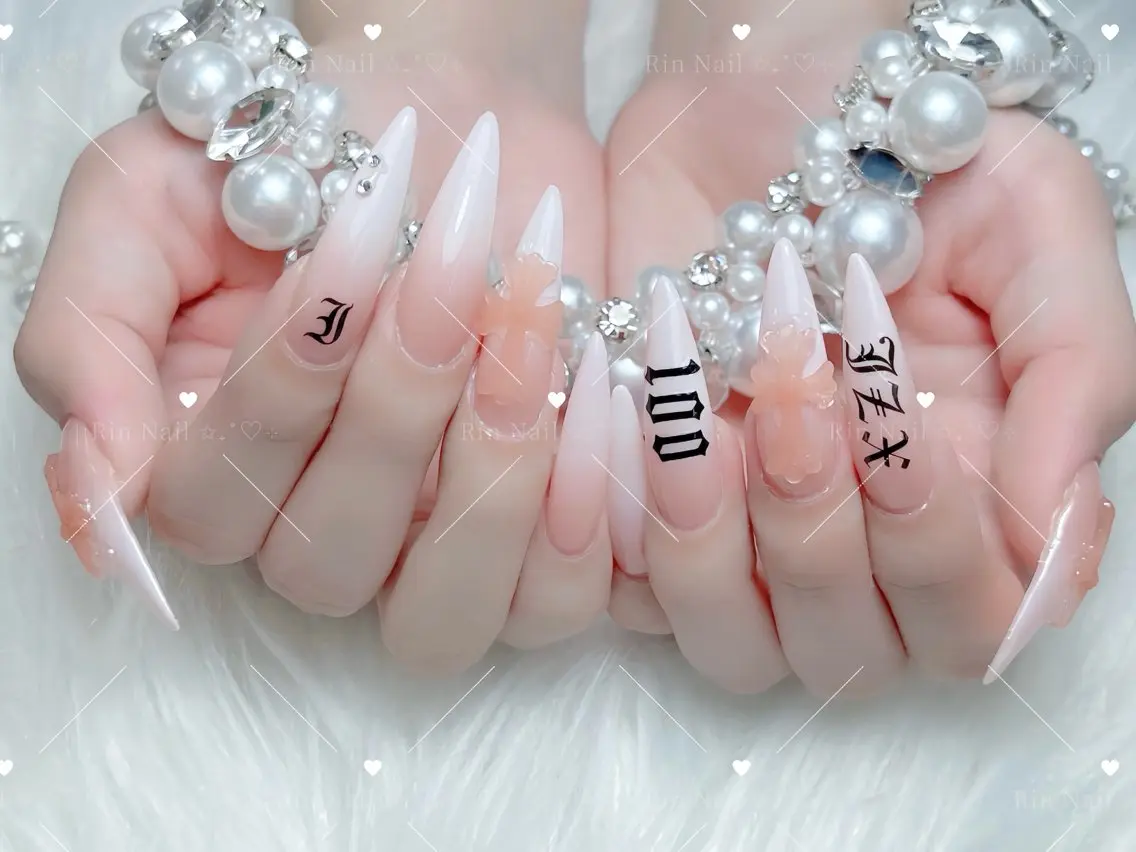 ネイル べっ甲ネイル ブルー 長さ出し フレンチネイル ジェルネイル ハンドネイル Rin Nail 新大久保店のネイルデザイン