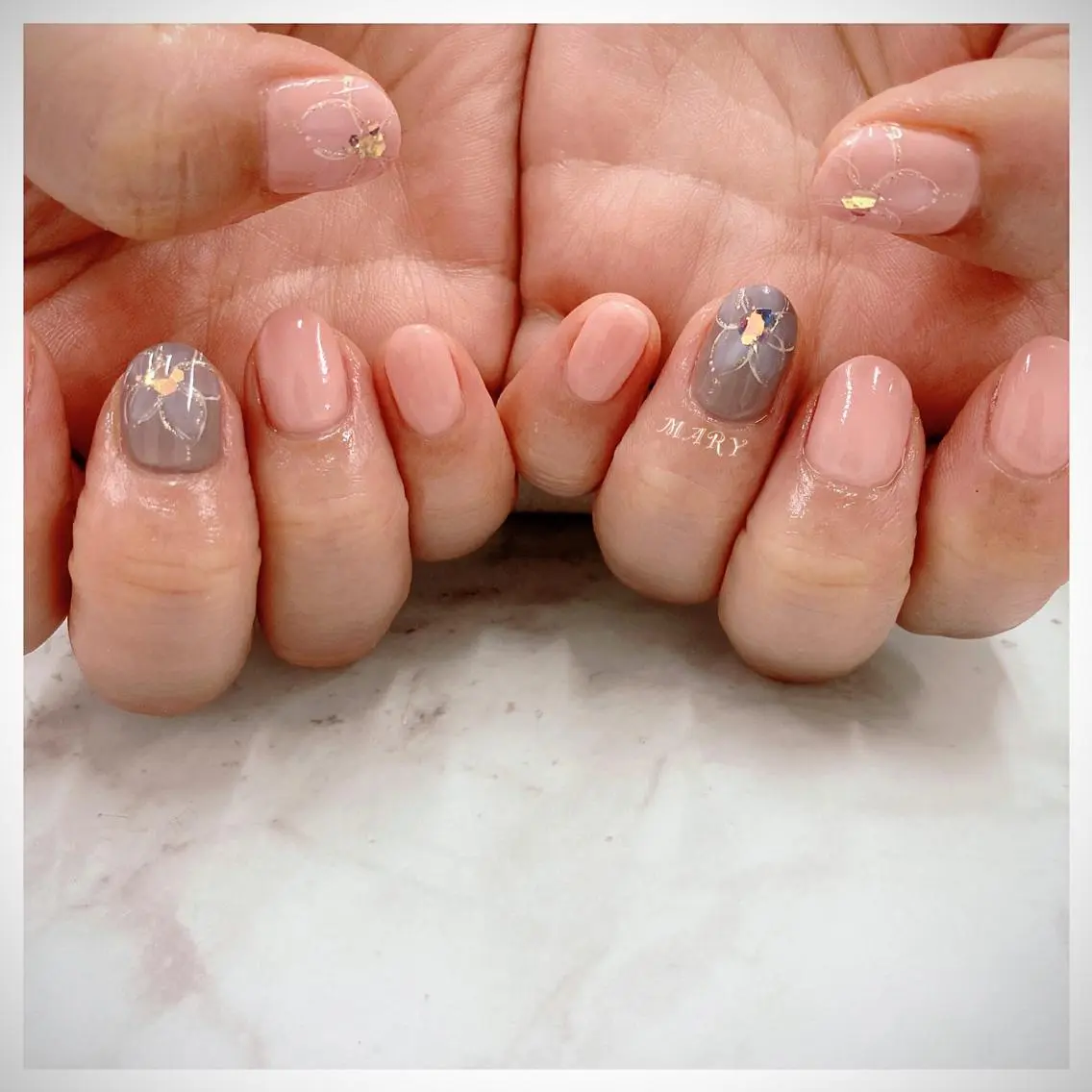 ネイル アートネイル 桜ネイル フラワーネイル ニュアンスネイル ワンカラーネイル ハンドネイル Mary nail .narumiのネイルデザイン