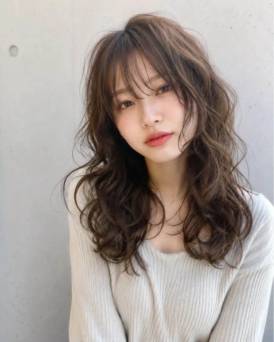 セミロング パーマ カット パーマ 似合わせ/透明感 /顔まわりカット🌿のヘアスタイル