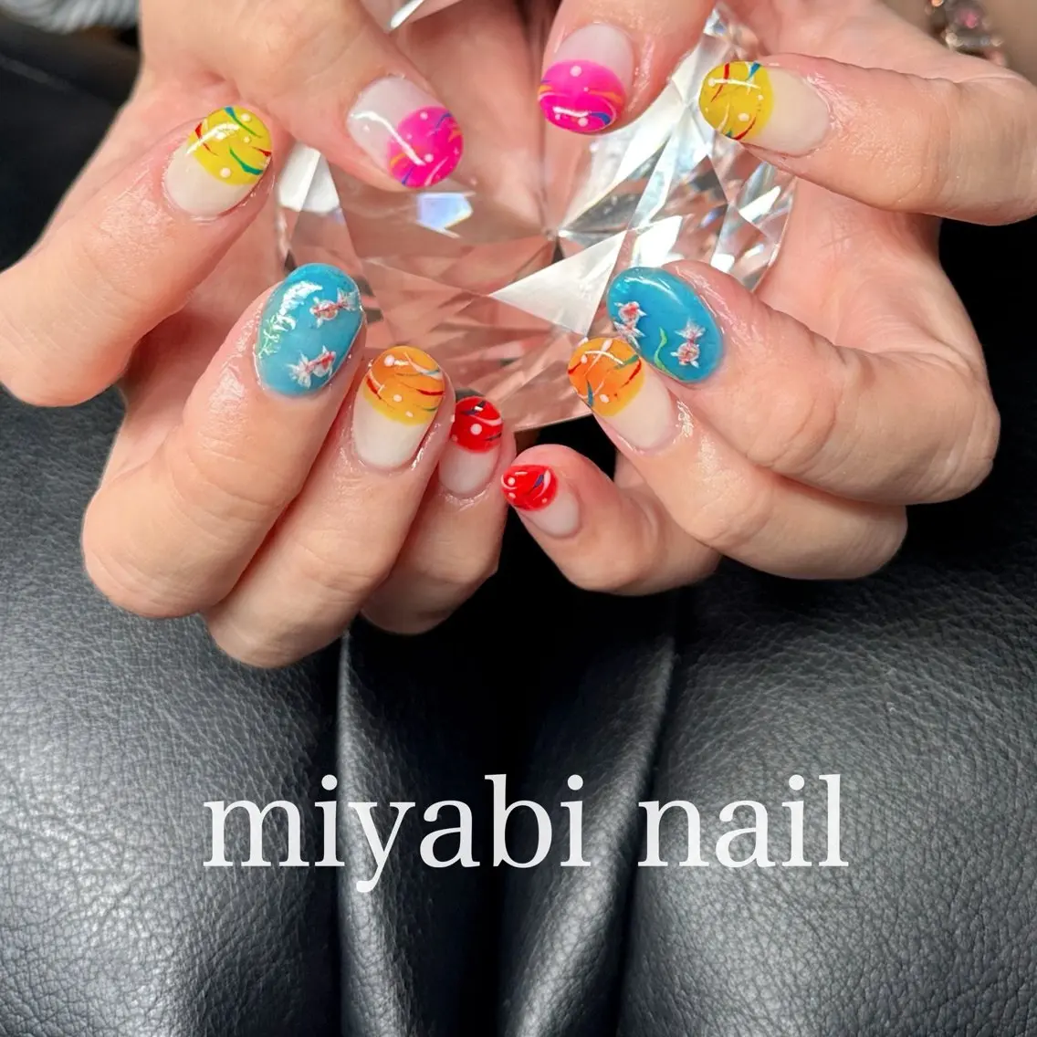 ネイル アートネイル ジェルネイル 持ち込み 夏ネイル ヨーヨーネイル ハンドネイル miyabi nail 桂川駅近くのネイルデザイン