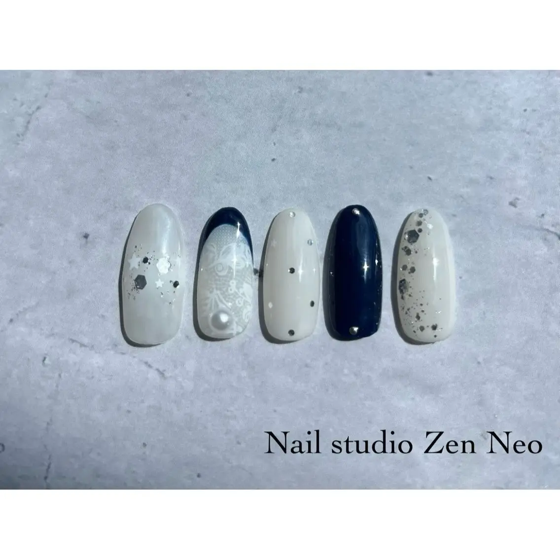 ネイル レース ネイビー ハンドネイル Zen Neo / SEINA🎀のネイルデザイン