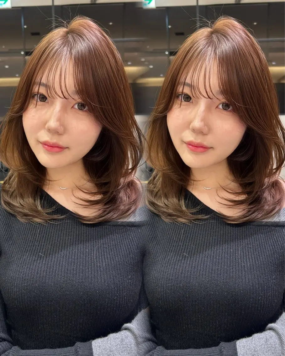 ミディアム カラー カット ヘアカラー トリートメント レイヤーカット/ ダブルカラー/たくみのヘアスタイル