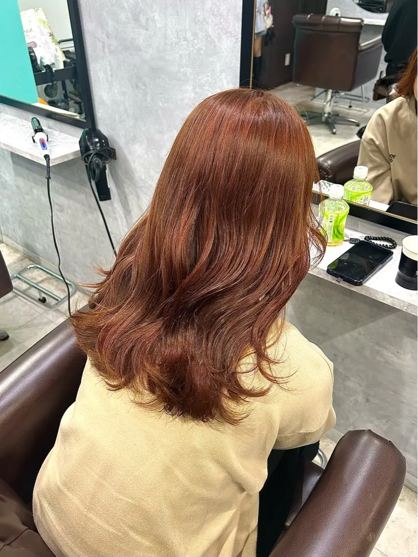 セミロング カラー ブリーチ ブラウンカラー ダブルカラー ブリーチなしカラー オレンジ ヘアカラー トリートメント メンズモデル募集中/ 池袋/hitomiのヘアスタイル