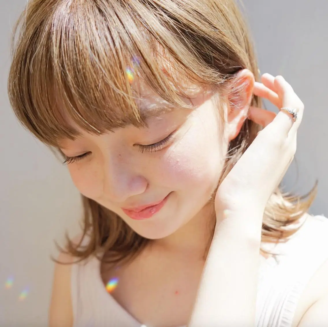 ミディアム アッシュ ミストバング パープルカラー ボブ デート カット ヘアカラー トリートメント N° anfeel 渋谷🪞🫧のヘアスタイル