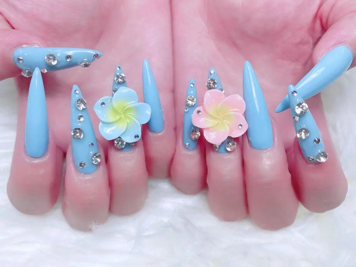 ネイル 韓国ネイル 水色 マグネットネイル ニュアンスネイル オフィスネイル ハンドネイル Hana Rose Nailのネイルデザイン