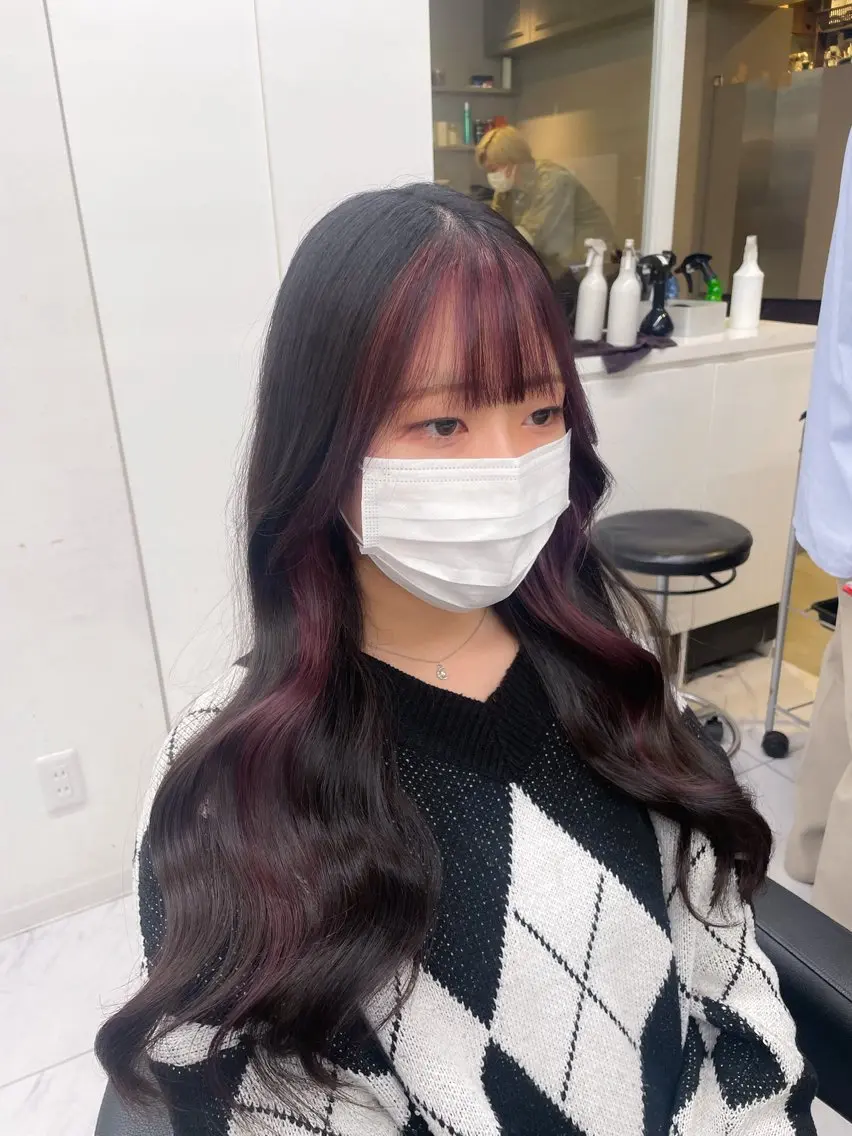 ロング カラー ミストバング デザインカラー イヤリングカラー  フェイスフレーミング インナーカラー 抜け感レイヤー︴ ニュアンスカラーのヘアスタイル