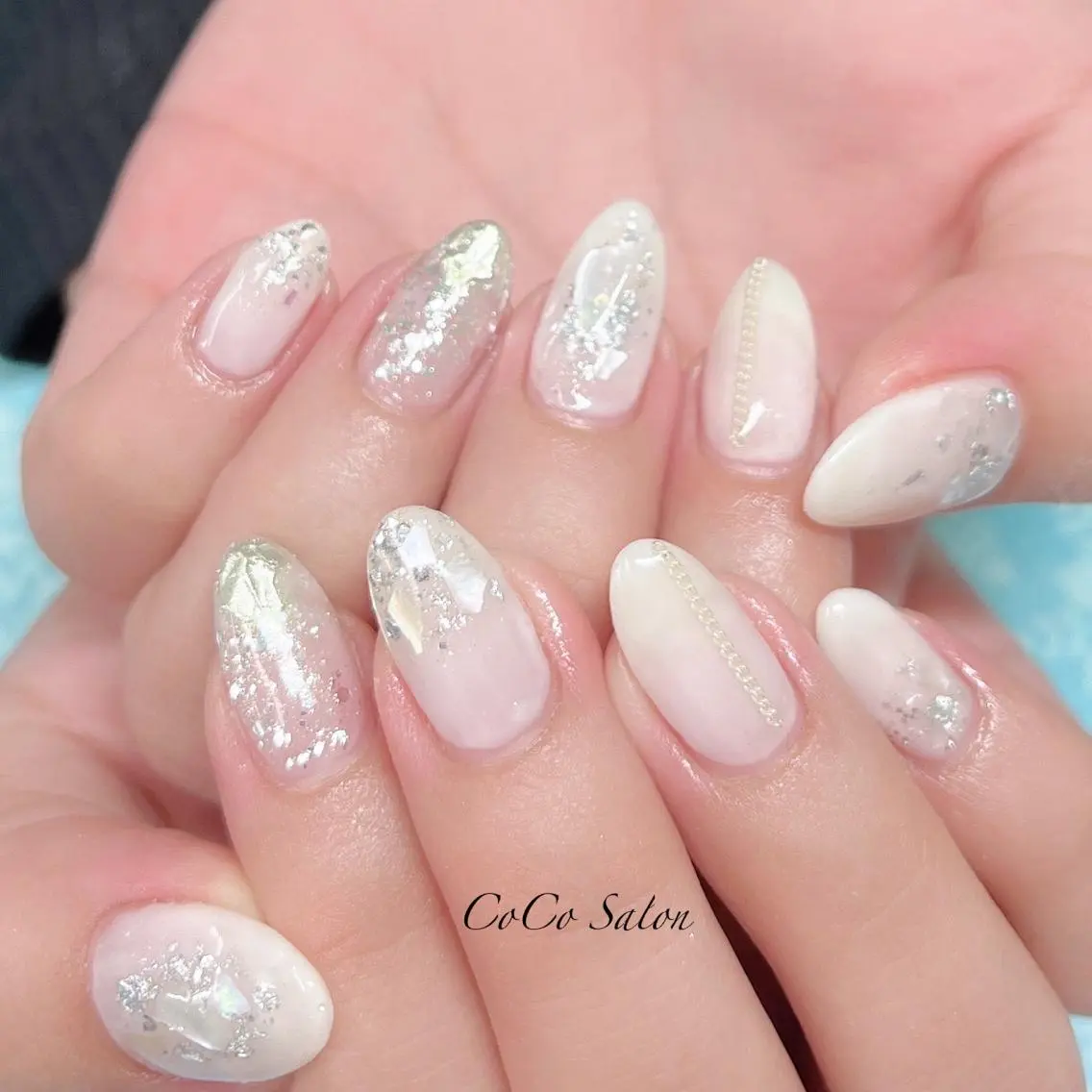 ネイル 成人式 長さ出し ジェルネイル グラデーション ホログラムネイル ハンドネイル CoCoSalon ネイル/まつ毛予約のネイルデザイン