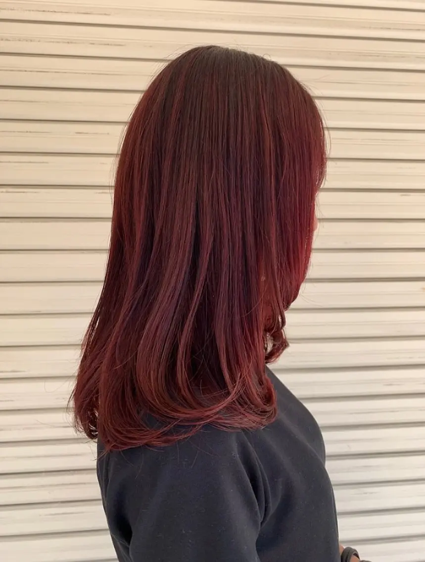 ロング カラー ボルドーカラー レッドカラー ヘアカラー トリートメント Yuuki🌷名古屋 栄 カラー/ボブのヘアスタイル