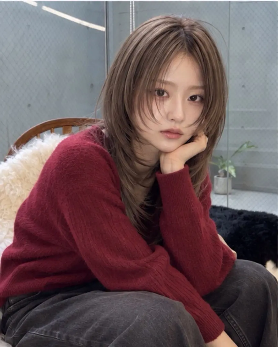 ロング ハッシュカット 韓国風ヘア レイヤーカット トリートメント カット pia 薬院のヘアスタイル