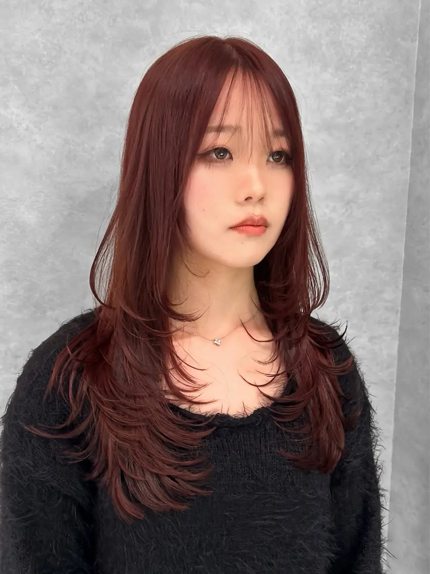 ロング カラー レッドカラー レイヤーカット 🥇KEN /レイヤー/カラーのヘアスタイル