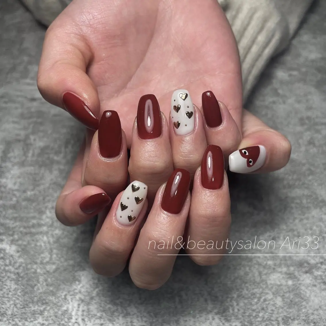 ネイル ニュアンスネイル バレンタイン ハンドネイル プライベートサロン Ari33nailのネイルデザイン