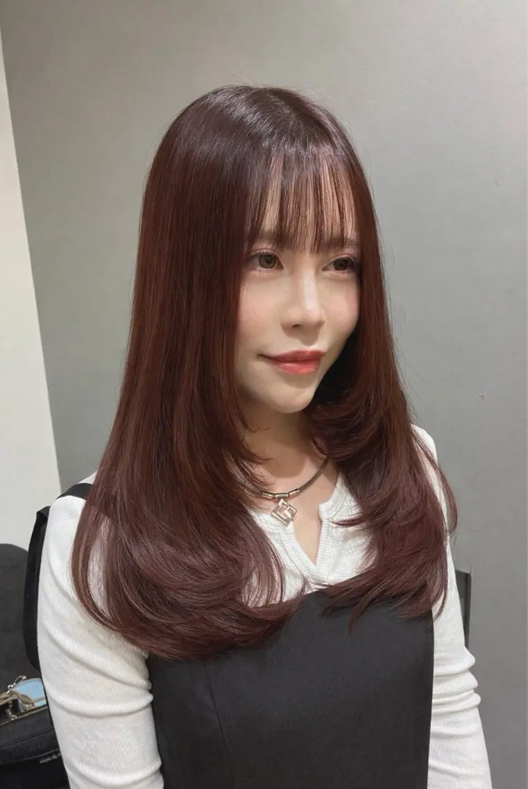 ロング カラー くびれヘア 顔まわりレイヤー 韓国風ヘア レイヤーカット 似合わせカット カット ヘアカラー トリートメント 盛れる韓国ヘア / カワラギアユミのヘアスタイル