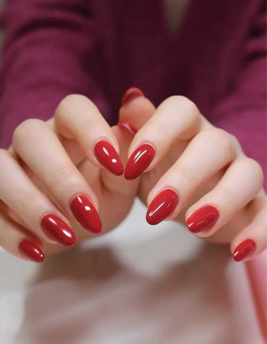 ネイル 韓国ネイル ロングネイル ワンカラーネイル 赤色 ワンホンネイル ハンドネイル Baku Nailsのネイルデザイン