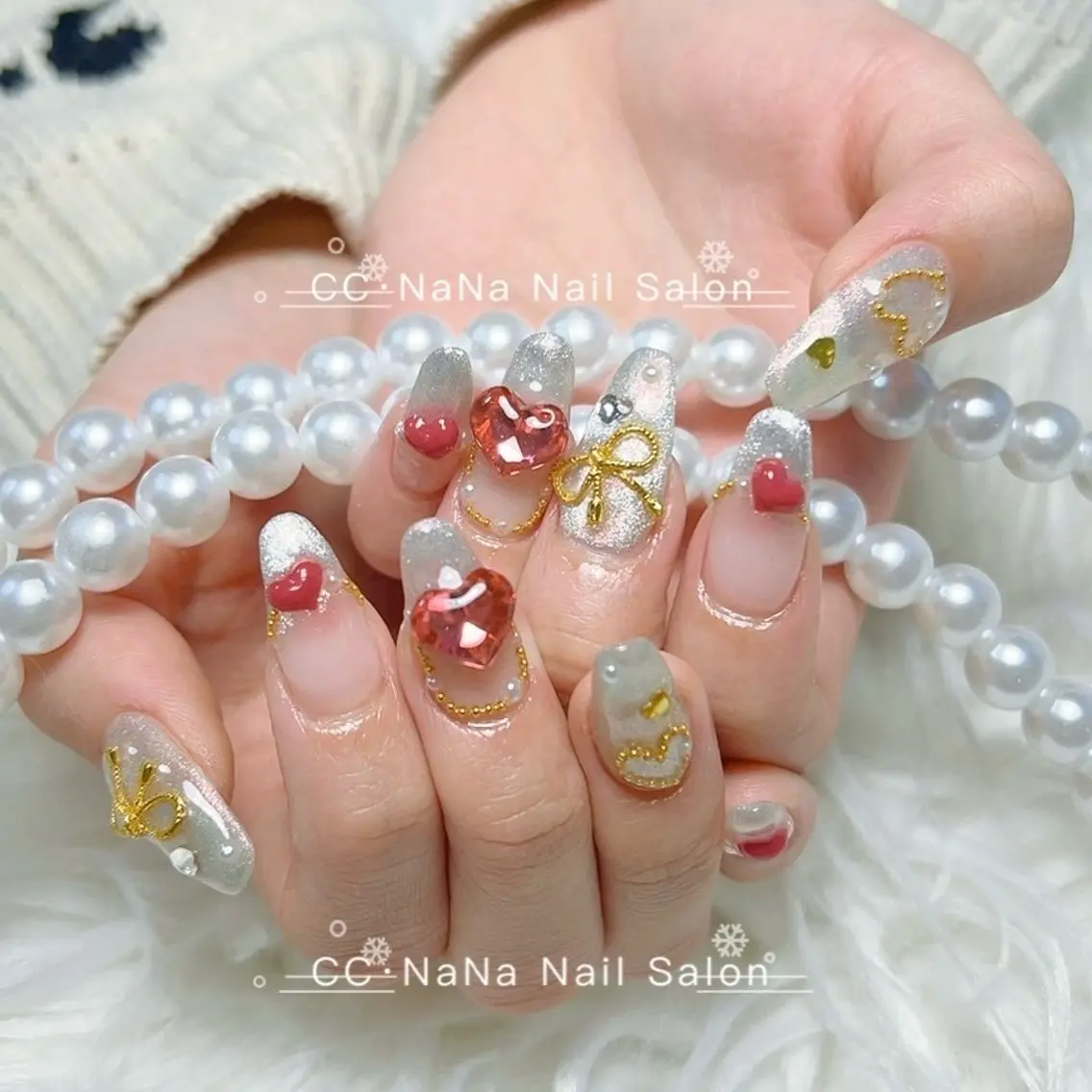 ネイル チークネイル フラッシュネイル ハート キラキラネイル 韓国ネイル ハンドネイル 💎CC・NaNa 韓国風ネイル🌙Cのネイルデザイン